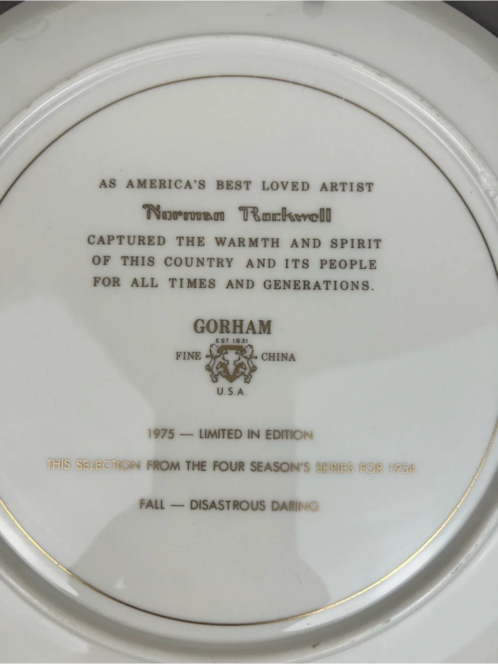 SALE! Gorham Norman Rockwell Fall Disastrous Daring Plate Framed Limited Edition